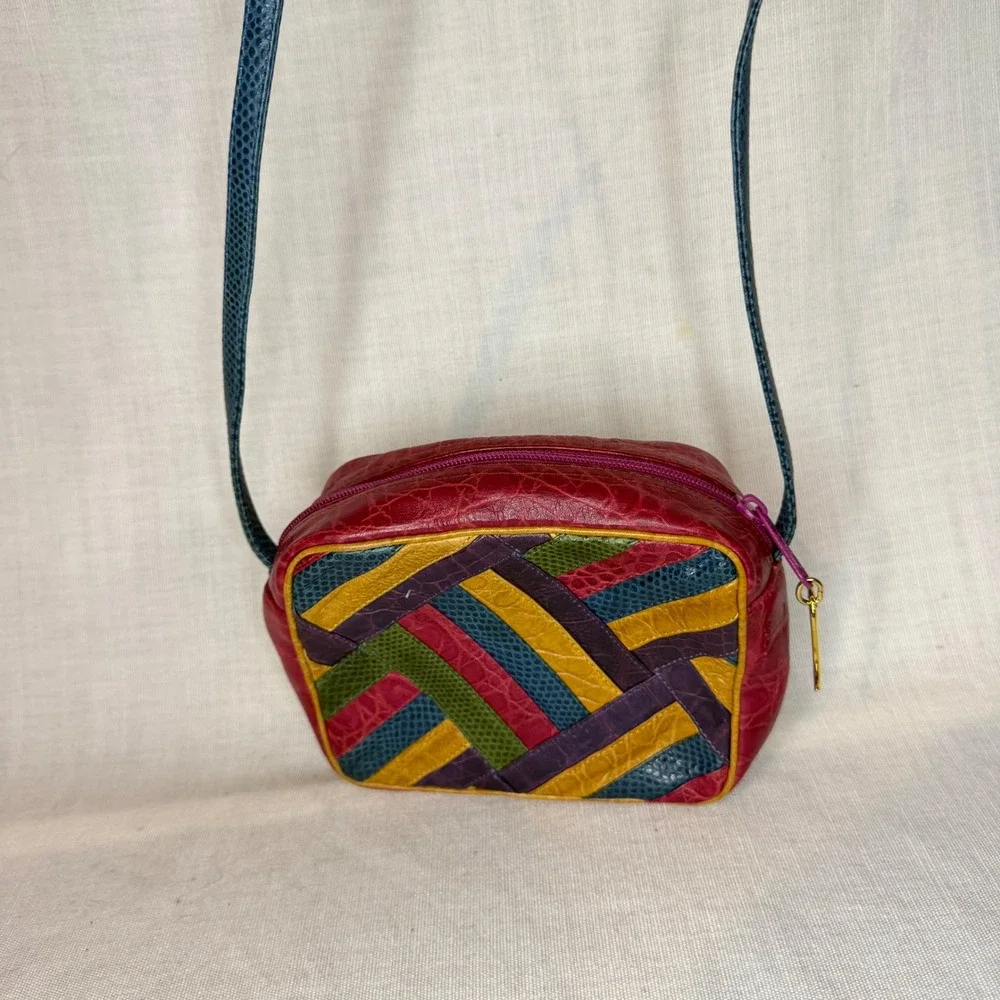Sharif Vintage Patchwork Crossbody Bag Multicolor Faux Reptile Embossed Leather
